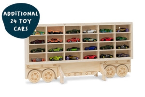 Toy Car Shelf has Truck Trailer Shape and 24 Cubbies
