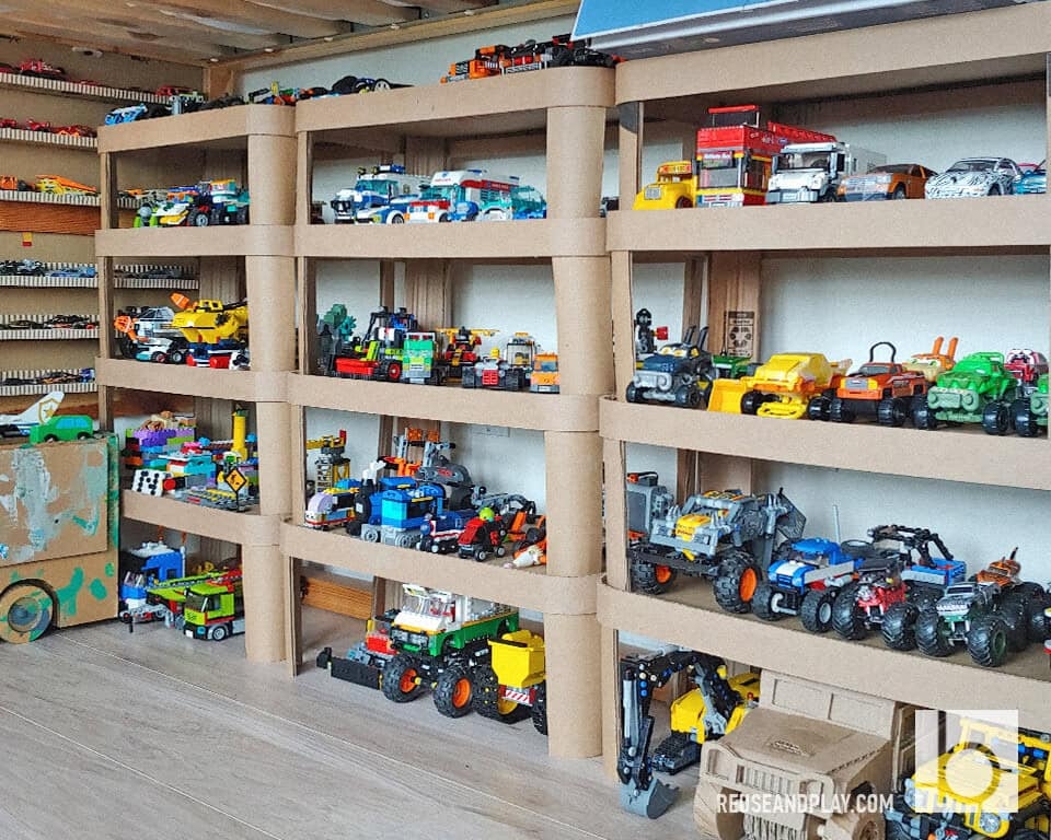 Toy Car Shelf with Cardboard Tubes for Modular Toy Display
