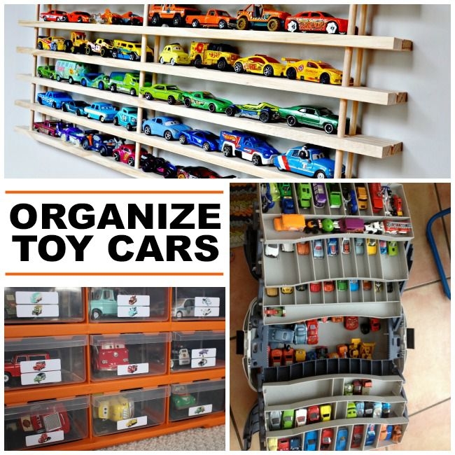Toy Car Storage with Wall Mounted Display and Visual Labels