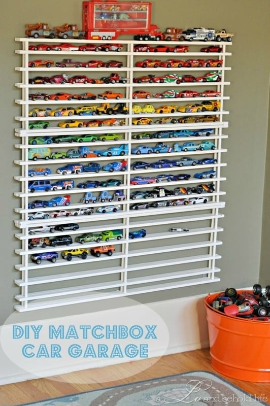 Toy Display Shelf with Slim Profile and Custom Matchbox Rack