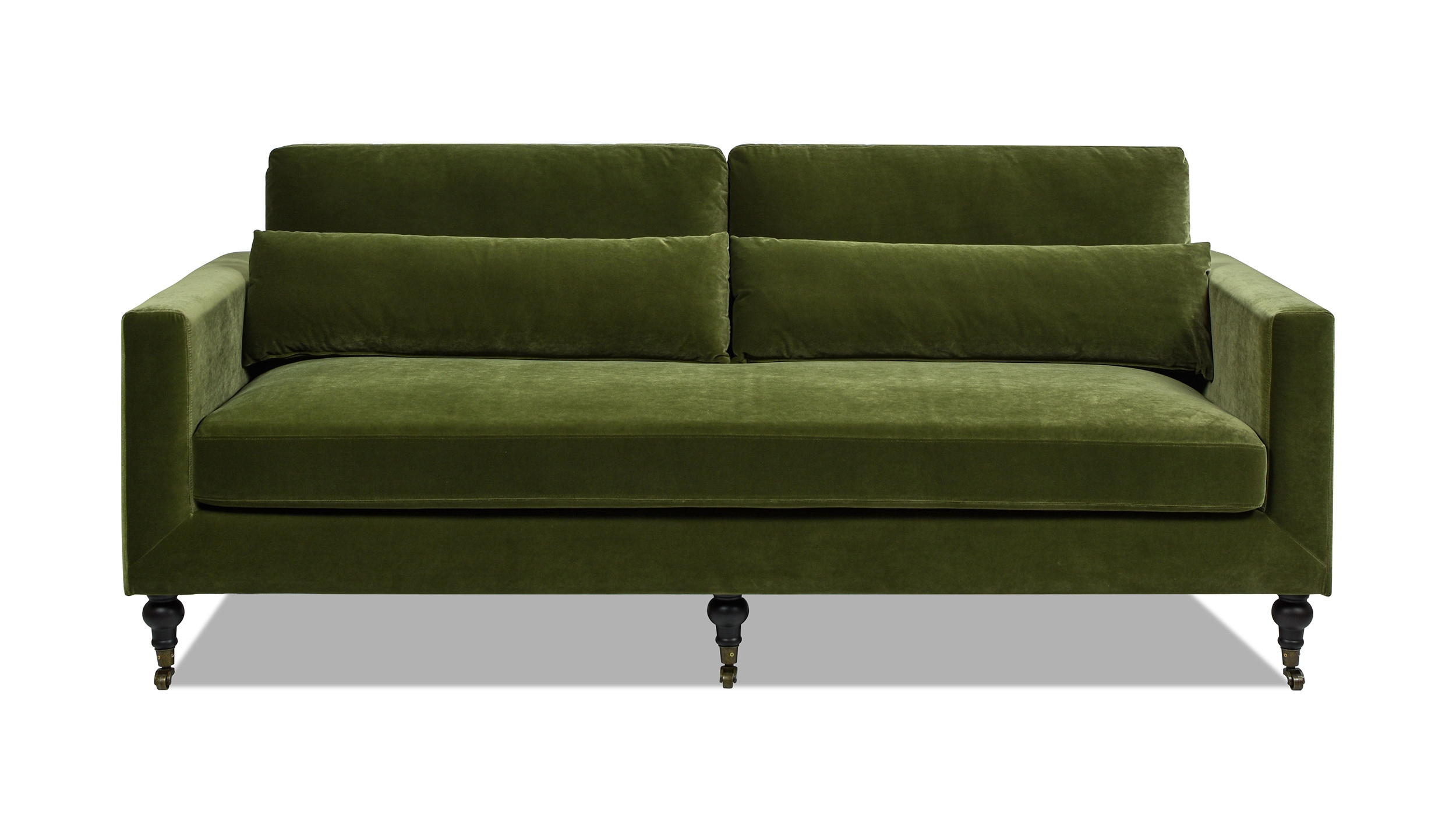 Track Arm Sofa Olive Velvet Caster Turned Legs Bench