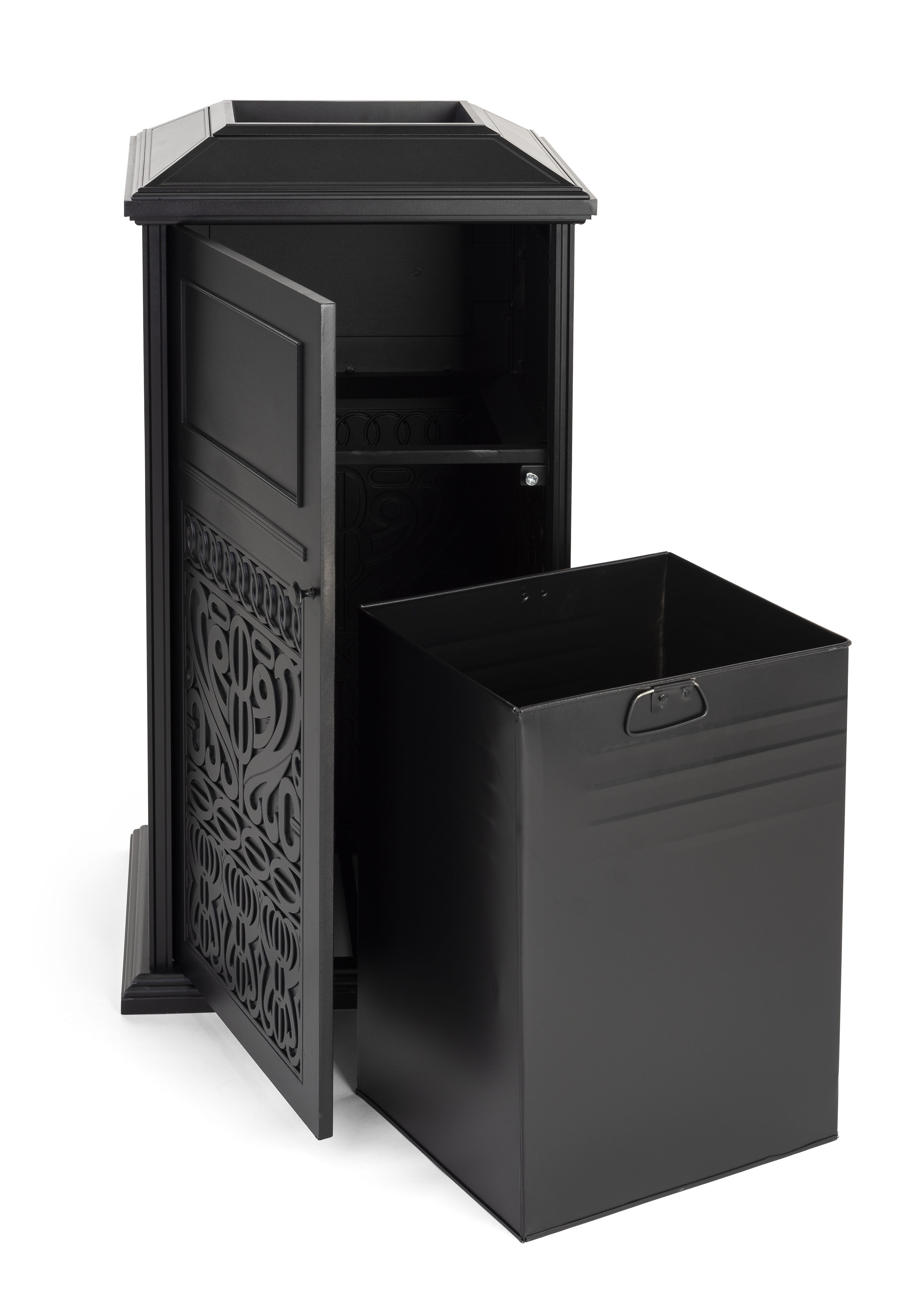 Trash Receptacle Filigree Matte Black Powder Coated Trash Can