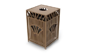 Trash Receptacle with Sunrise Motif Decorative Steel Square Bin