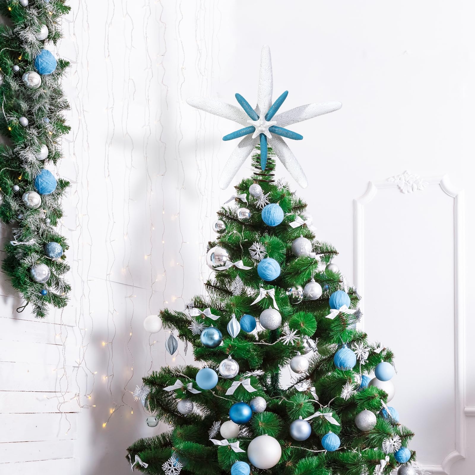 Tree Topper with Layered Starfish for Blue Beachy Christmas
