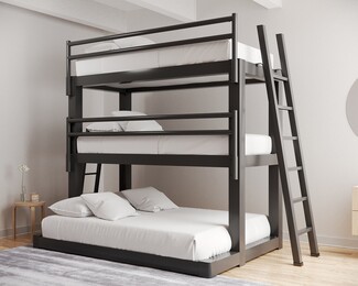 Triple Bunk Bed Charcoal Metal Queen Bottom Stack