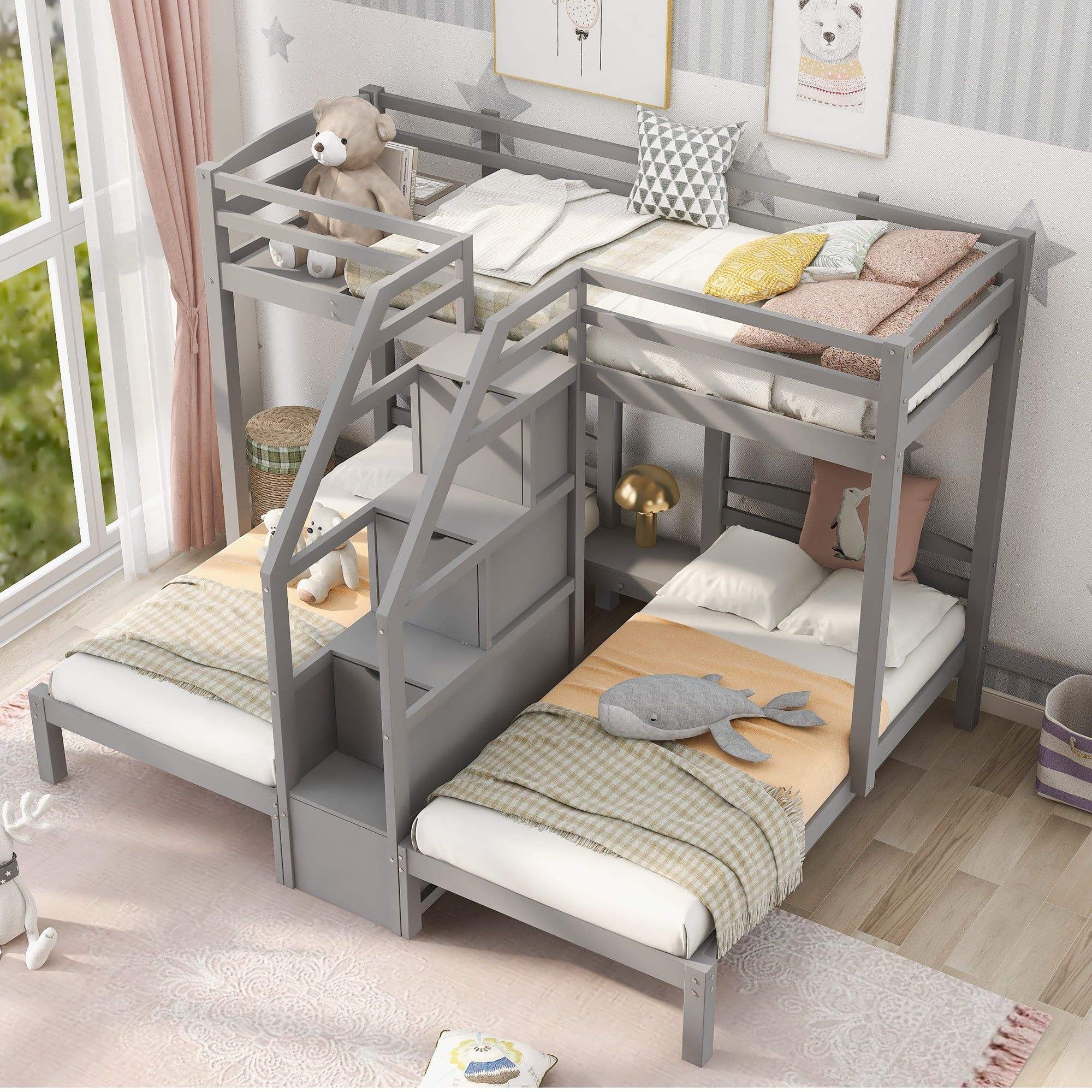 Triple Bunk Bed Cool Gray L Shaped Triple Bunk Storage
