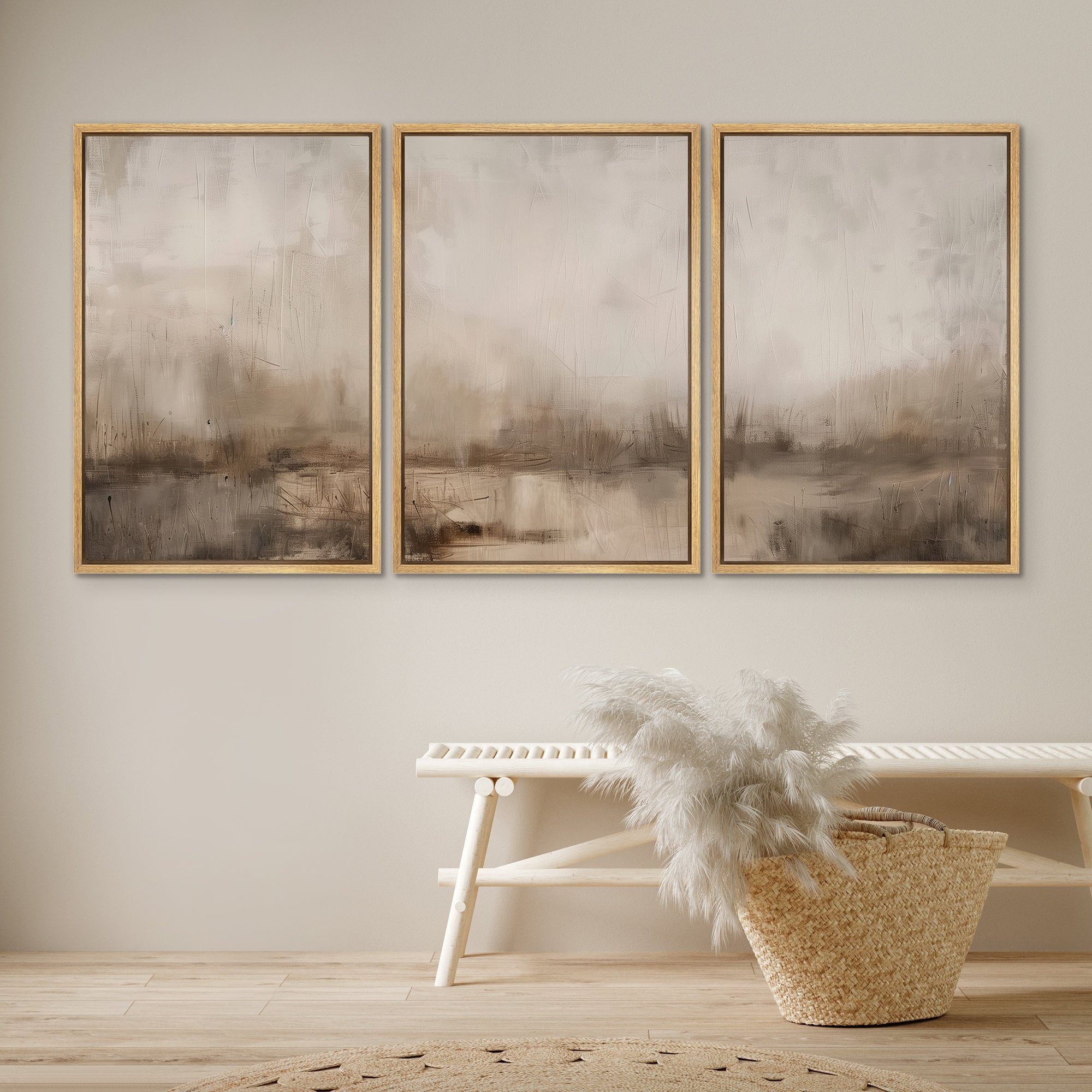 Triptych Wall Art Abstract Landscape Minimalist Modern Neutral Decor