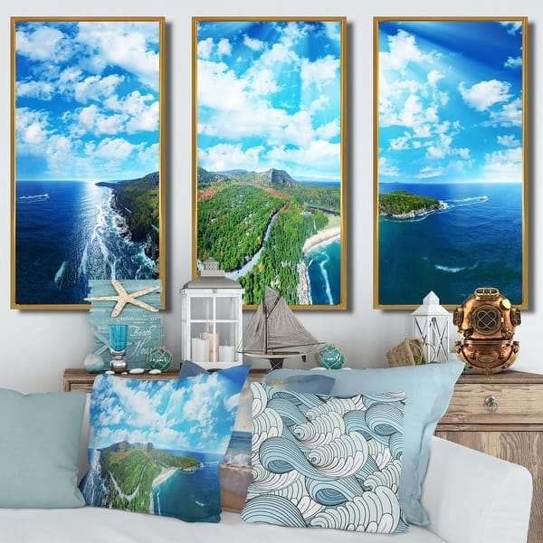 Triptych Wall Art Gold Triptych Set for Aerial Coast Decor