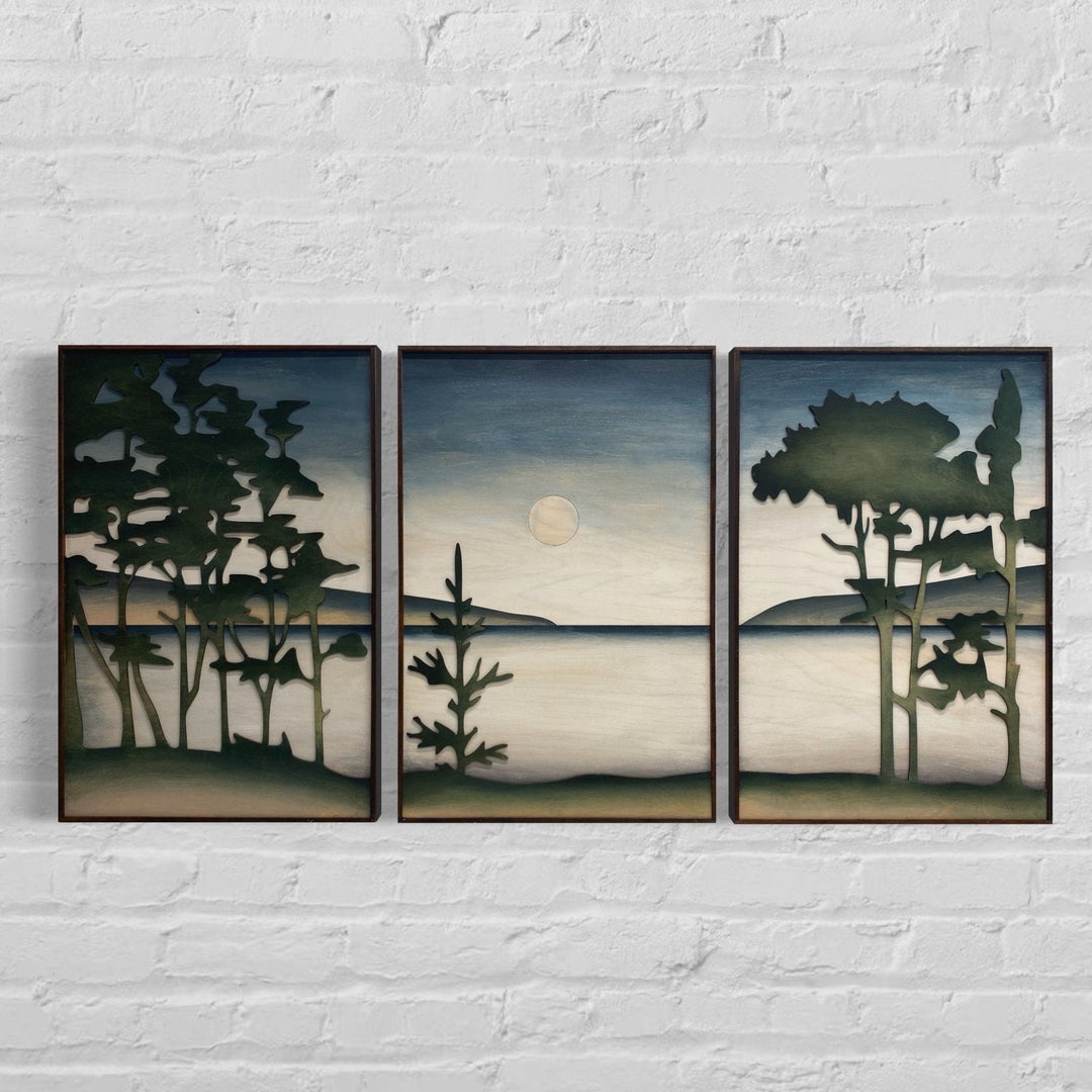 Triptych Wall Art: Layered Wood Landscape Art 3D Decor