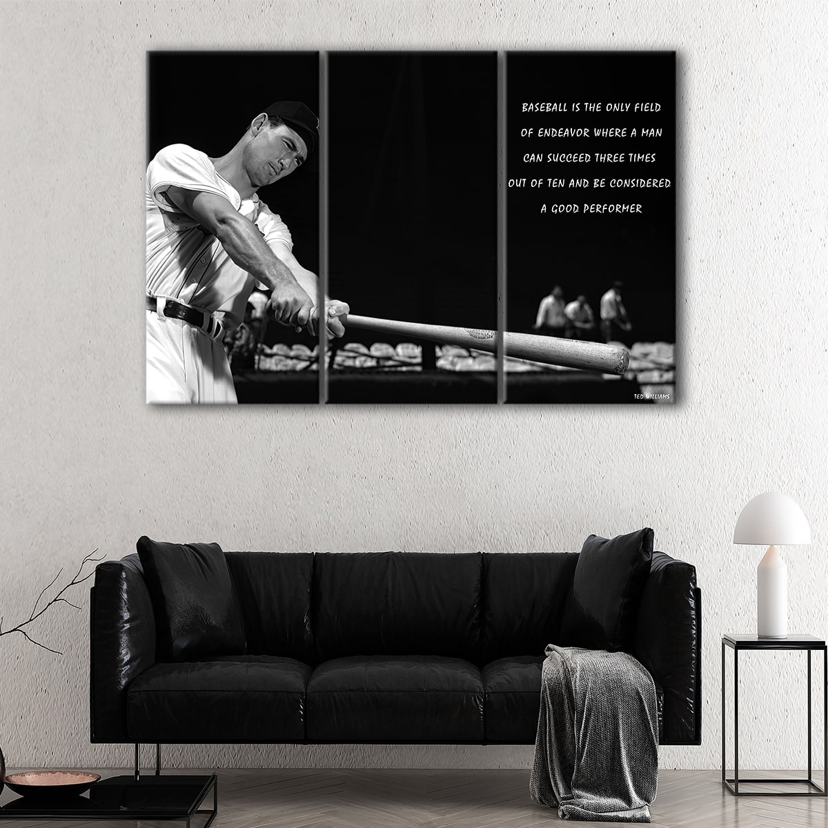 Triptych Wall Art: Monochrome Ted Williams Quote Canvas