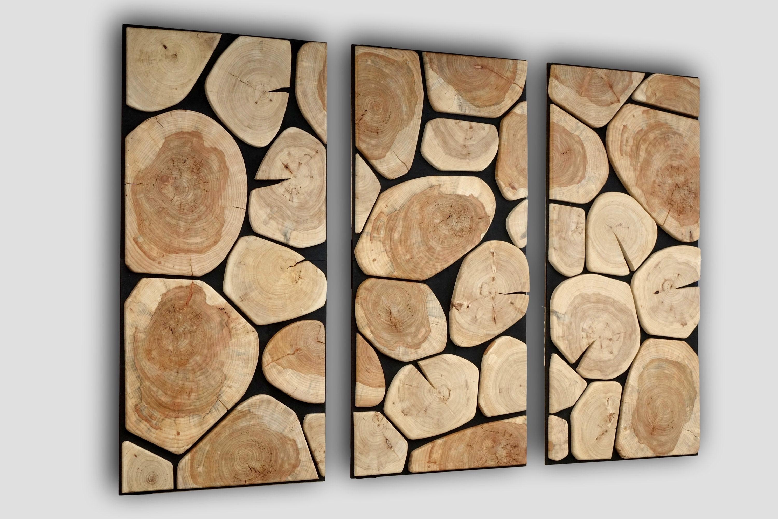 Triptych Wall Art: Organic Log Slice Triptych Mosaic