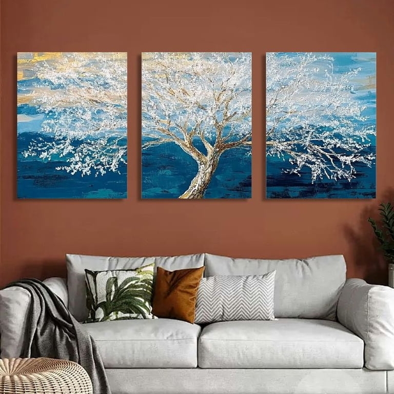 Triptych Wall Art Textured Tree Motif Three Panels