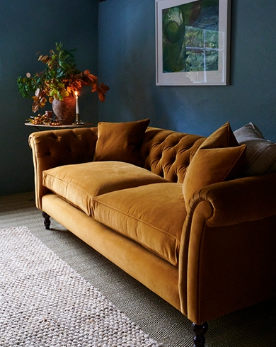 Tufted Sofa: Mustard Velvet Chesterfield Sofa Design