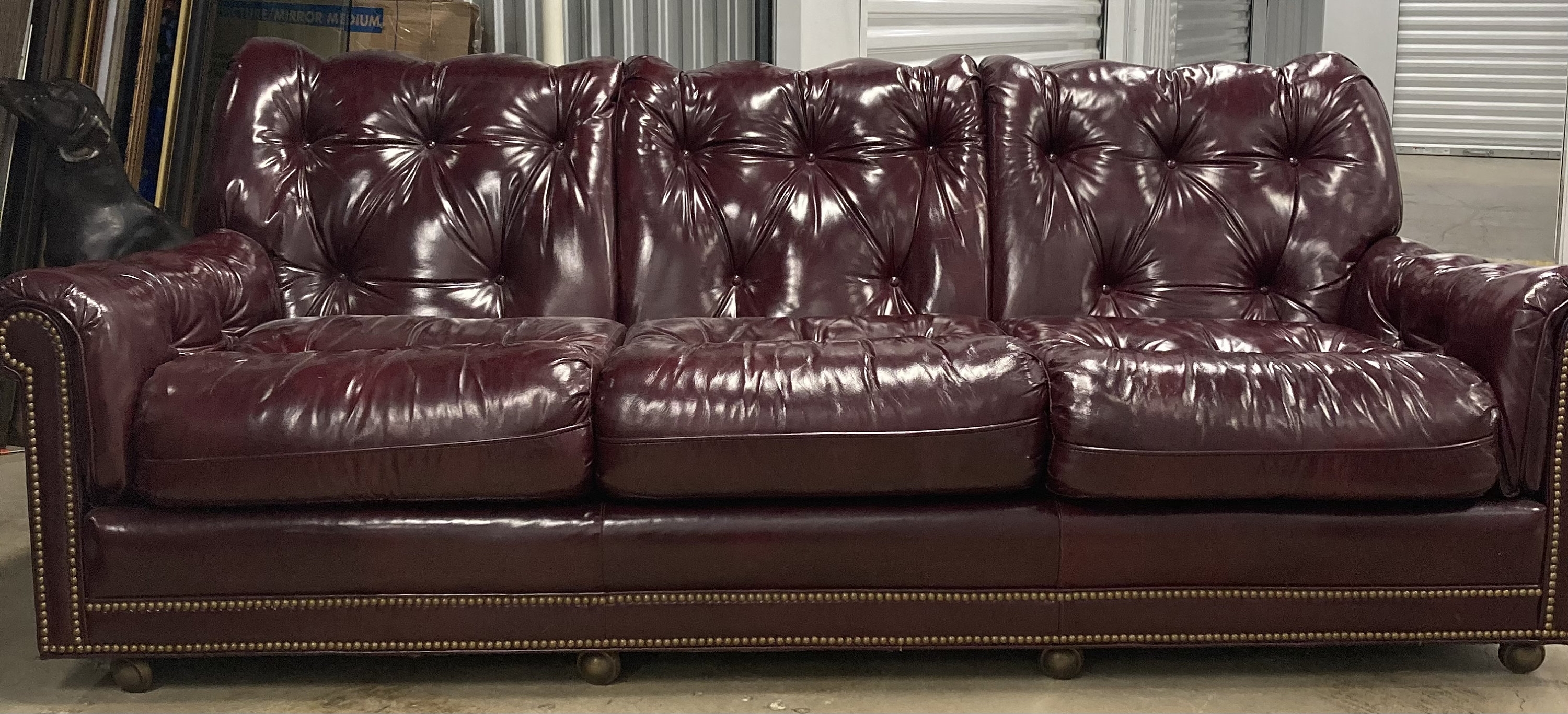 Tufted Sofa with Burgundy Leather and Executive Office Furniture