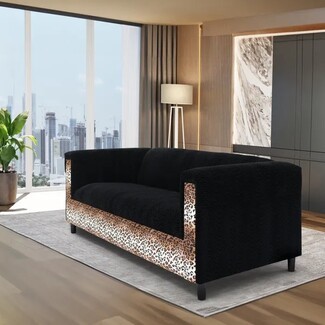 Tuxedo Sofa in Textured Black Velvet with Animal Print Furniture