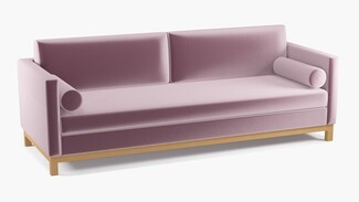 Tuxedo Sofa Lavender Velvet Wood Rail Base Seating