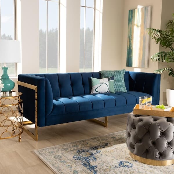 Tuxedo Sofa with Biscuit Tufting and Gold Wrap Frame