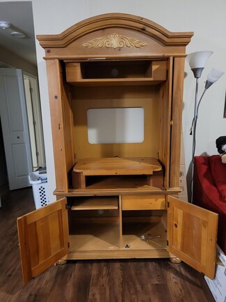 Tv Armoire Arched Pediment Relief Motif Traditional