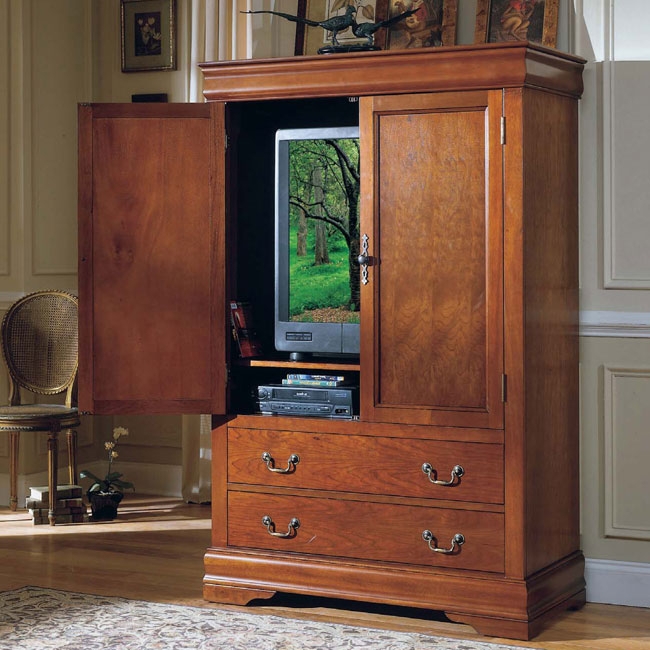 Tv Armoire Cherry Finish Concealable Media Cabinet