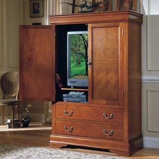 Tv Armoire Cherry Finish Concealable Media Cabinet