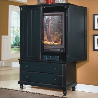 Tv Armoire Distressed Black Finish Wraparound Doors