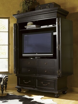 Tv Armoire Fluted Crown Molding Black British Colonial