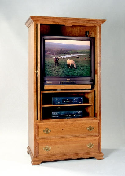 Tv Armoire Scalloped Base Brass Hardware Cherry Wood
