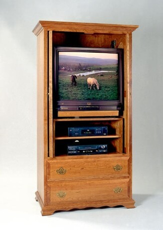 Tv Armoire Scalloped Base Brass Hardware Cherry Wood