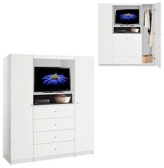 Tv Armoire Wardrobe Drawer Combo White Media Storage