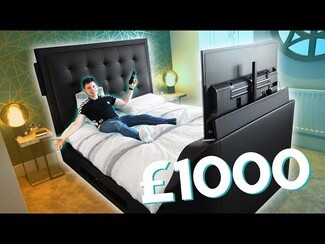 TV Bed Matte Black Tufted Headboard Integrated Lift