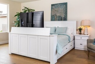 TV Bed White Shaker Paneling Under Bed Storage Drawers