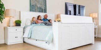 TV Lift Bed Underbed Storage Drawers White Finish