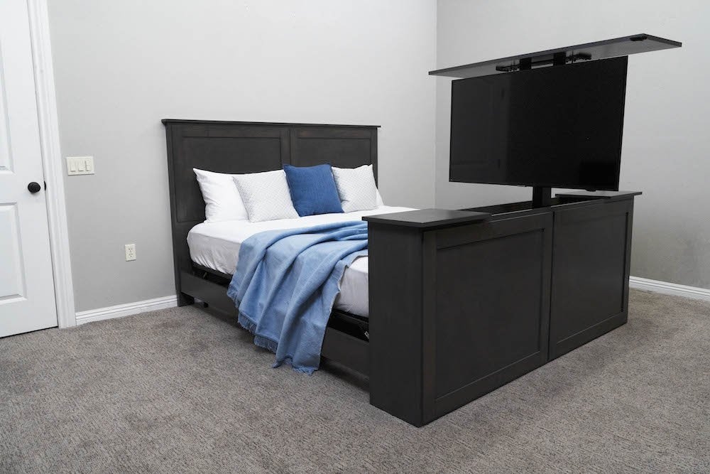 TV Lift Cabinet Swivel Mount Integrated Footboard Design