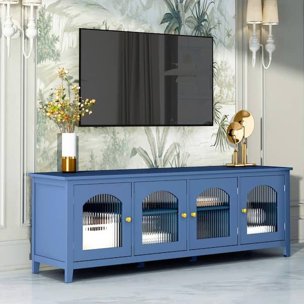 Tv Stand includes Arched Reeded Glass and Blue Arched Media Console