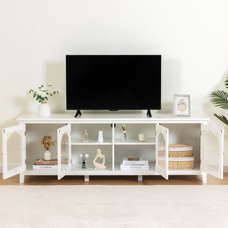 Tv Stand with 71 Inch Width and Antique White Entertainment Center