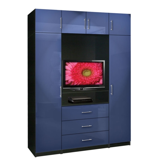 Tv Wardrobe Glossy Blue Finish Integrated Media Hub