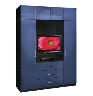 Tv Wardrobe Glossy Blue Finish Integrated Media Hub