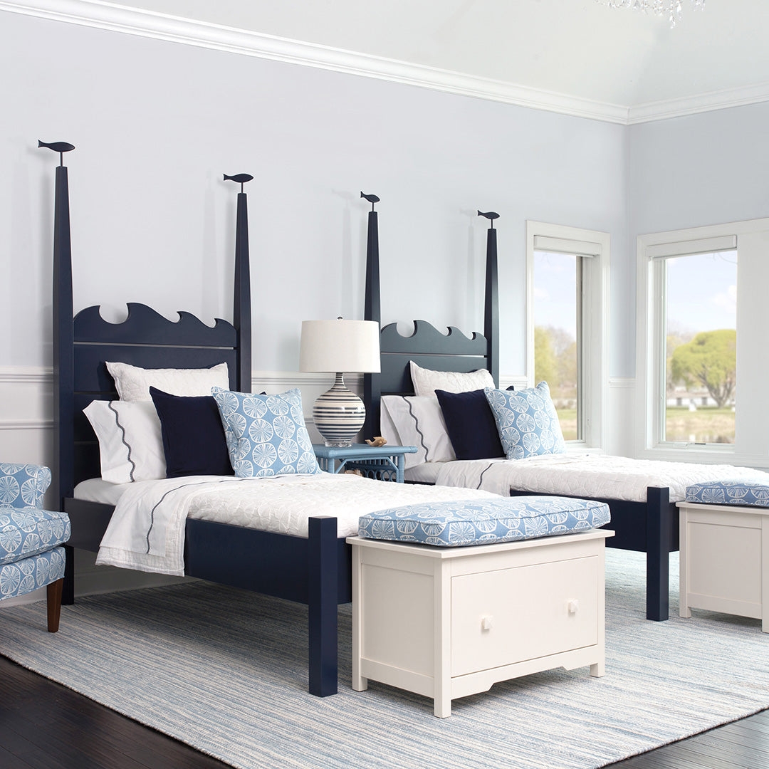 Twin Bed with Wave Carved Headboard and Fish Finials