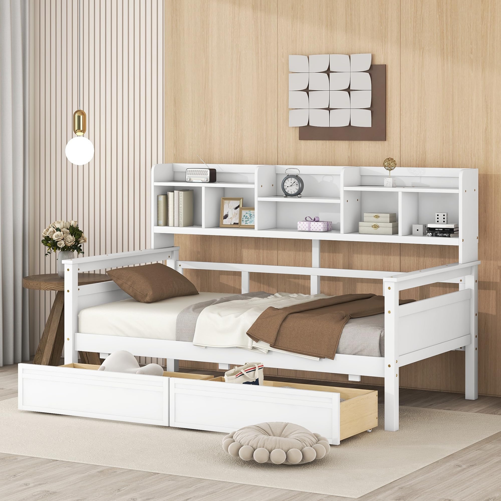 Twin Daybed Slatted Sides White Minimalist Bed Frame