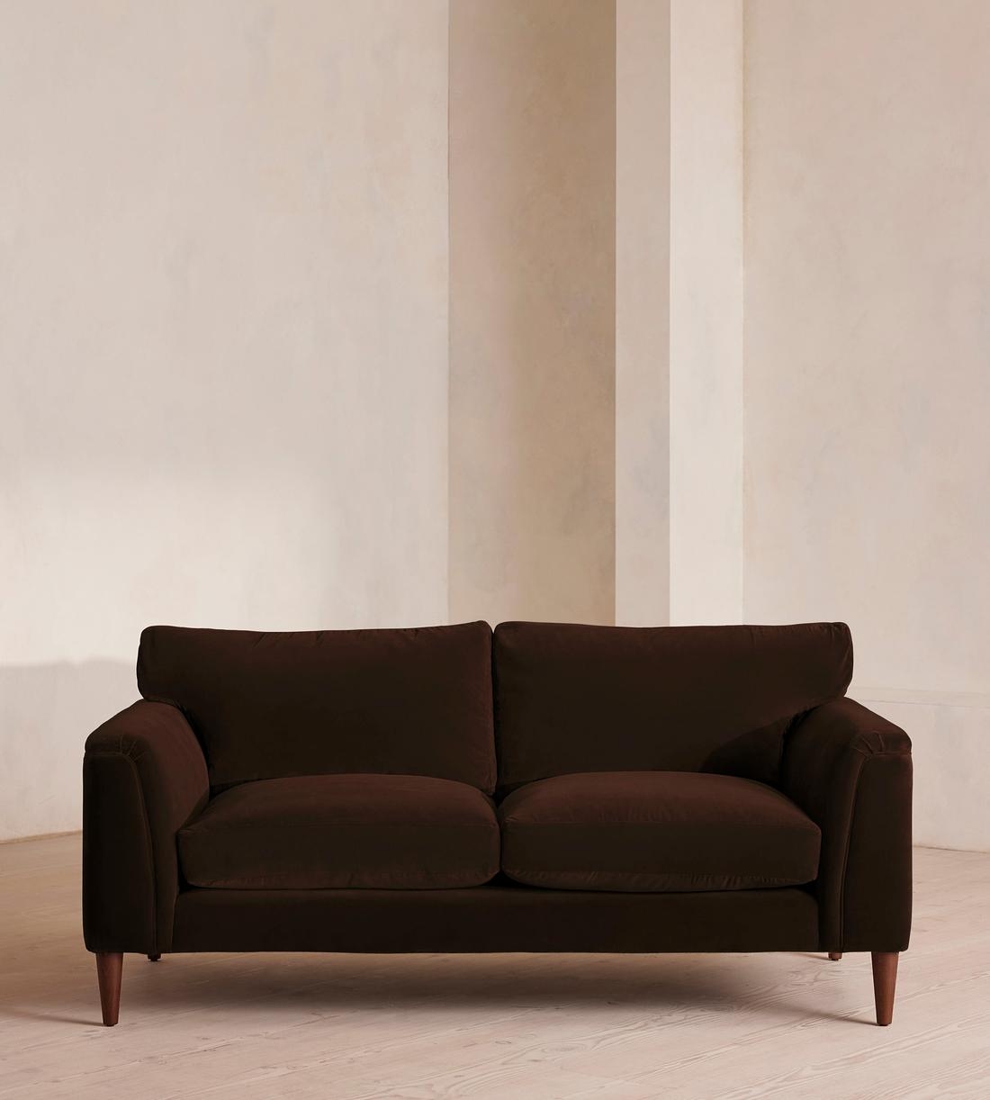 Two Seater Sofa: Chocolate Velvet for Small Space Seating