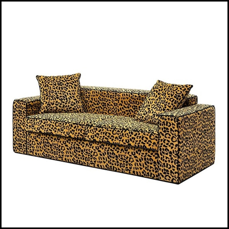 Two Seater Sofa with Tuxedo Silhouette and Black Piped Upholstery