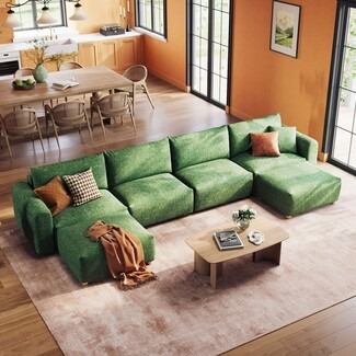 U-Shaped Modular Sectional Forest Green Lounge Seating