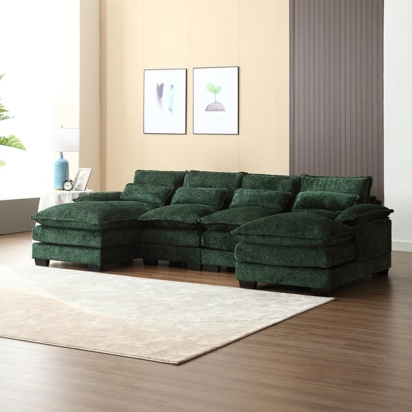 U-Shaped Sectional Deep Emerald Chenille Lounge Sofa