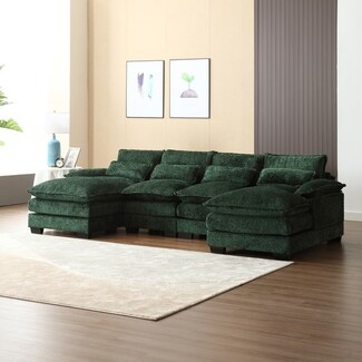 U-Shaped Sectional Deep Emerald Chenille Lounge Sofa