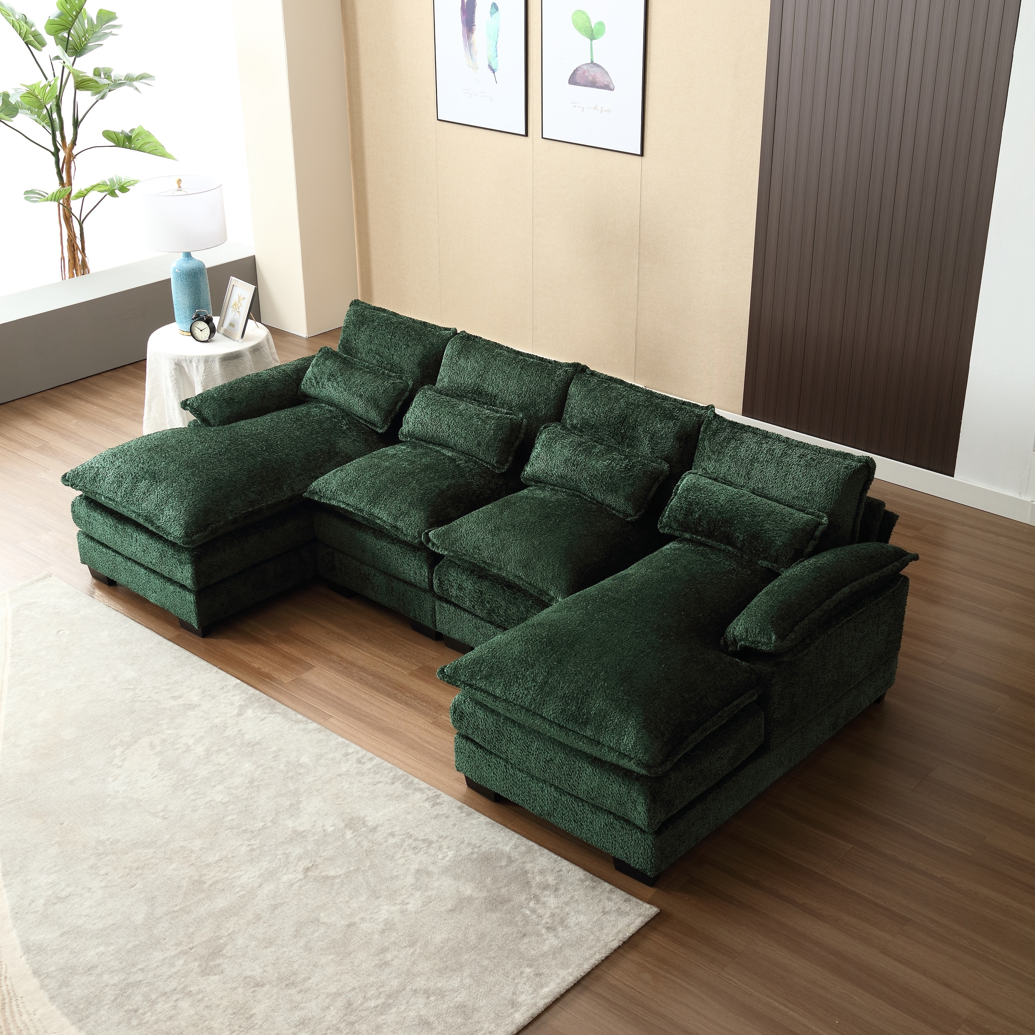 U-Shaped Sectional Forest Green Double Chaise Lounge