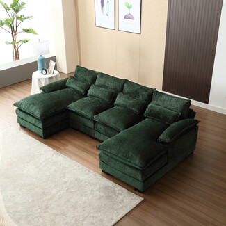 U-Shaped Sectional Forest Green Double Chaise Lounge