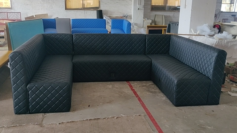 U-Shaped Sofa Diamond Quilted Matte Black Lounge Seating