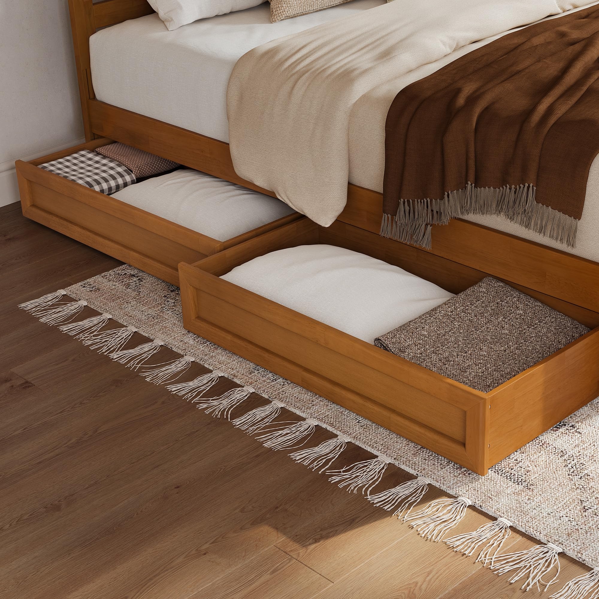 Under Bed Storage Toffee Wood With Recessed Panel Front