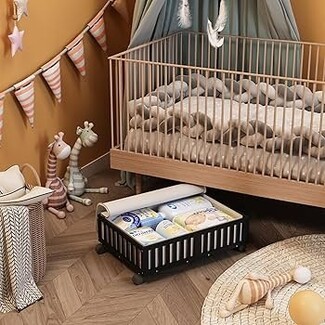 Underbed Storage Matte Black Rolling Nursery Toy Bin