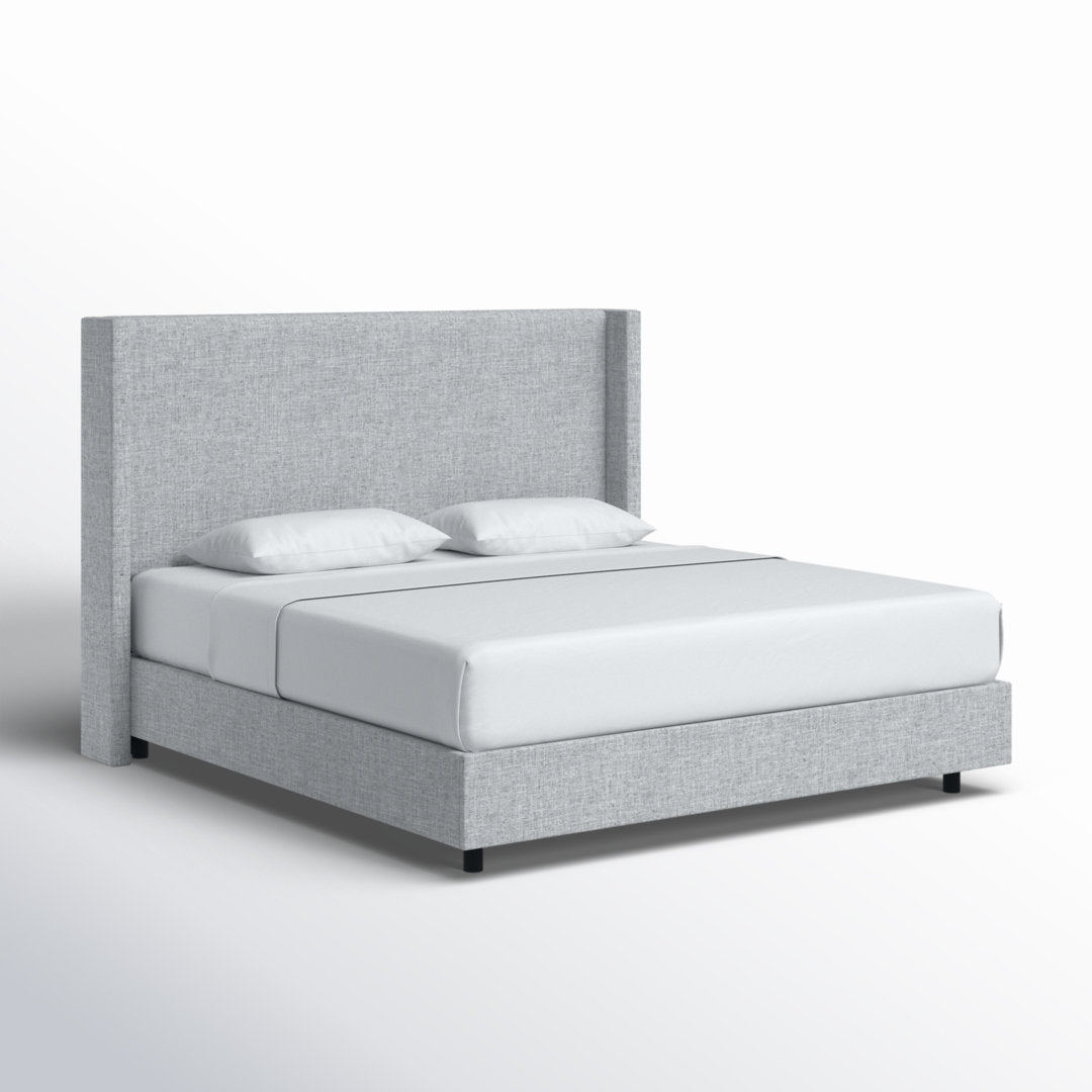 Upholstered Bed in Pumice Grey Textured Linen Style